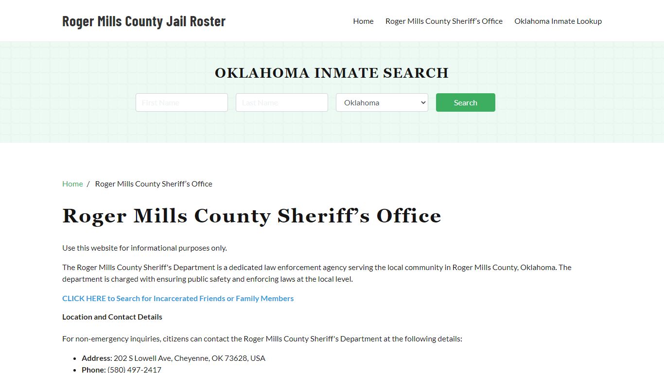 Roger Mills County Sheriff Office, OK, Arrest Warrants Search